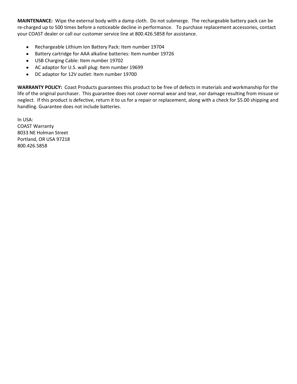 Coast HP7R Rechargeable User Manual | Page 2 / 2
