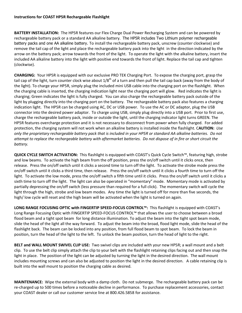 Coast HP5R Rechargeable User Manual | 2 pages