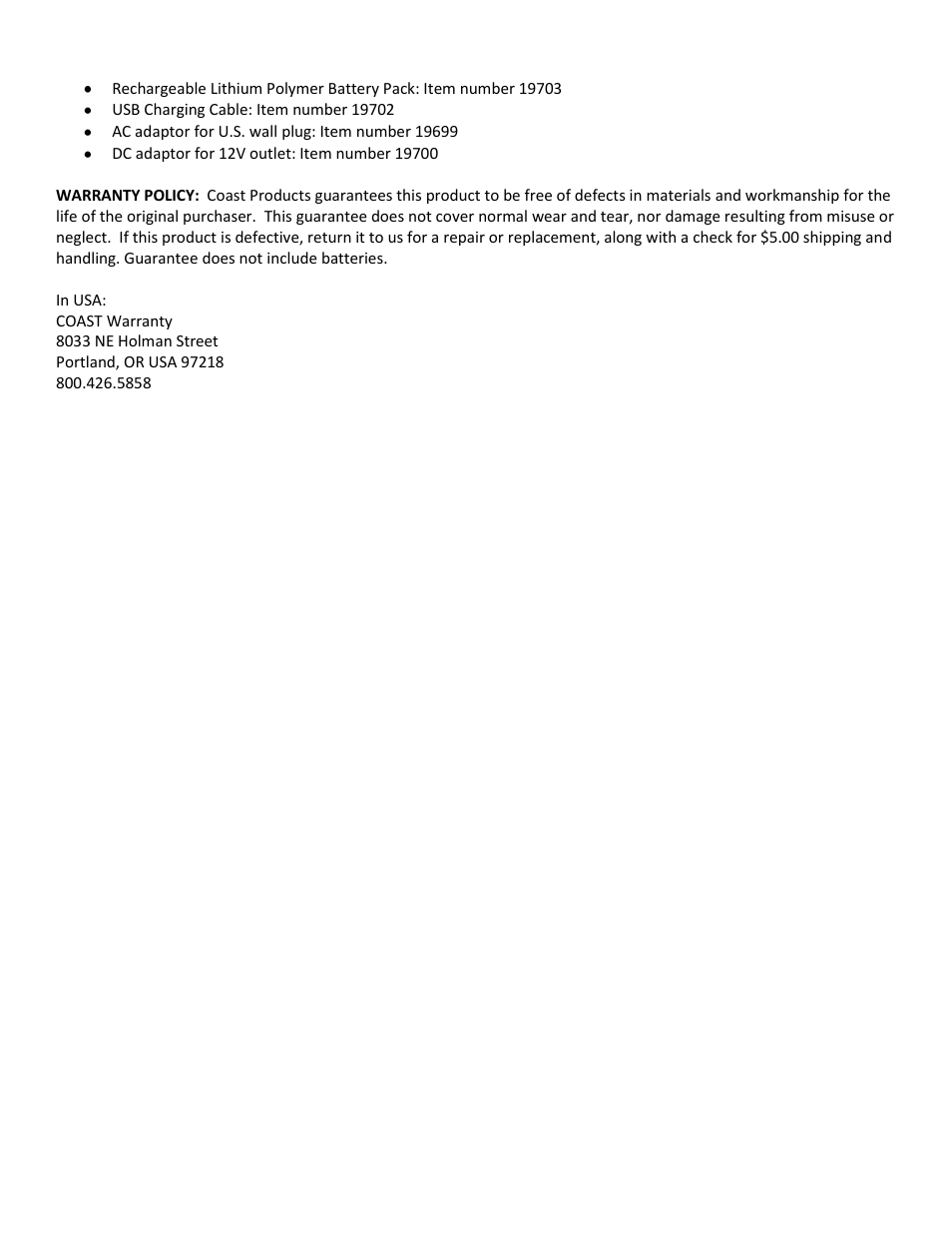 Coast HP5R Rechargeable User Manual | Page 2 / 2