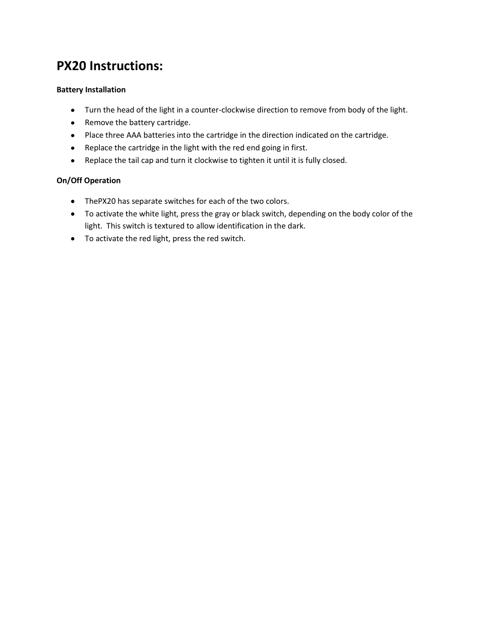 Coast PX20 User Manual | 1 page