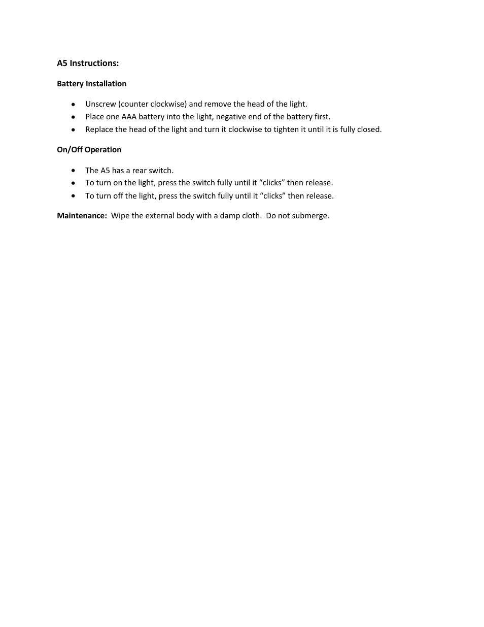 Coast A5 User Manual | 1 page