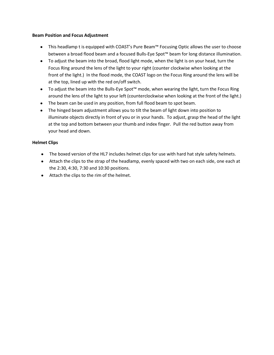 Coast HL7R Rechargeable User Manual | Page 2 / 2