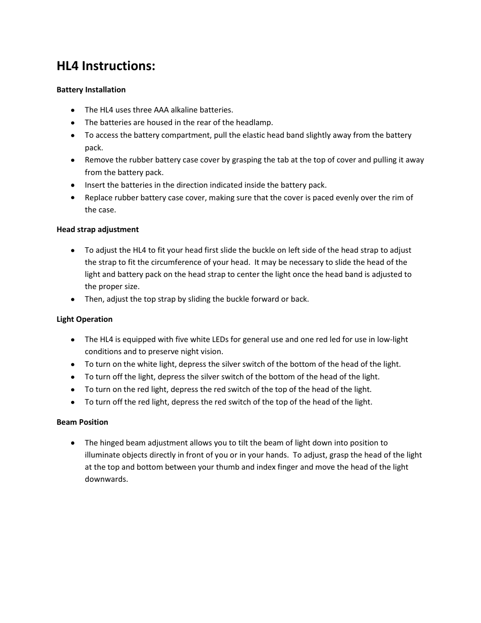 Coast HL4 User Manual | 1 page