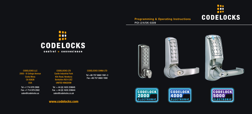 Codelocks CL5020 Mortice Latch with Double Cylinder User Manual | 4 pages