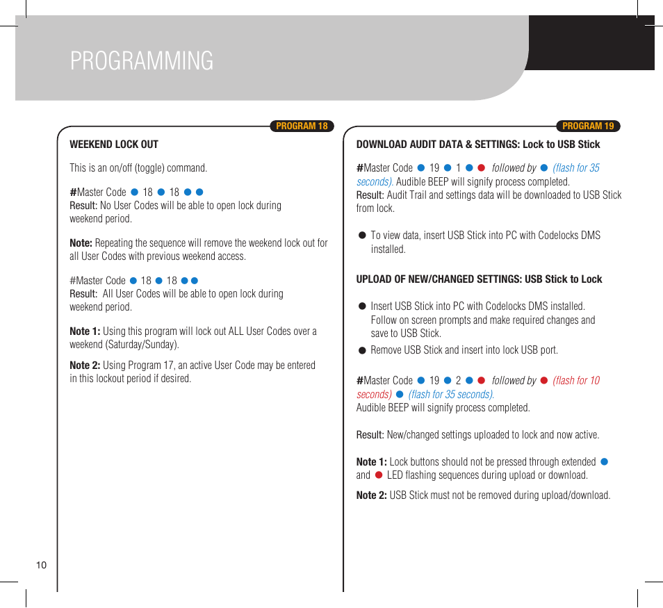 Programming | Codelocks Upgrade - Audit Trail Kit for CL5010 User Manual | Page 10 / 12