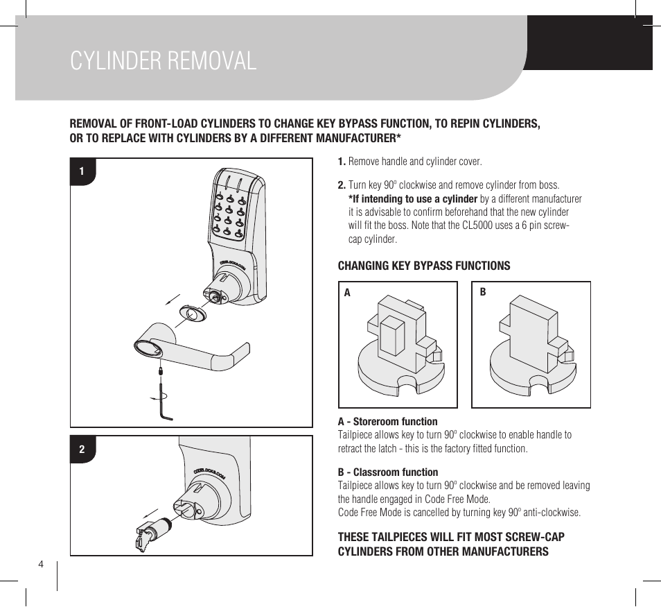 Cylinder removal | Codelocks Upgrade - Audit Trail Kit for CL5010 User Manual | Page 4 / 12