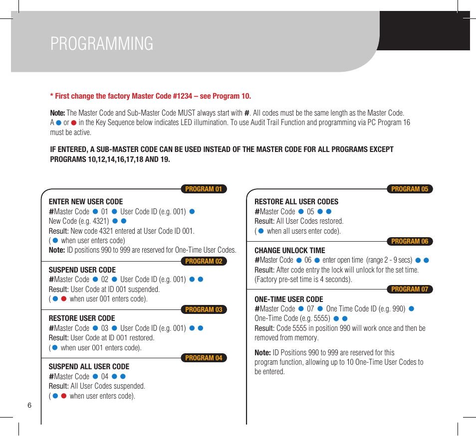 Programming | Codelocks Upgrade - Audit Trail Kit for CL5010 User Manual | Page 6 / 12