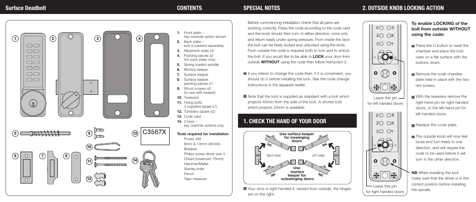 Codelocks CL100 Surface Deadbolt User Manual | Page 2 / 2