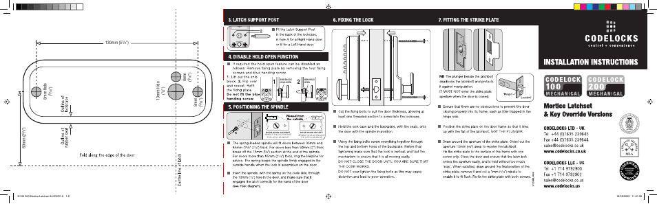 Codelocks CL190 Back to Back User Manual | 2 pages