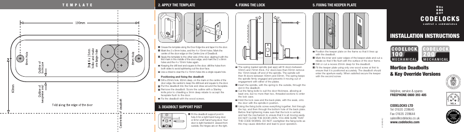 Codelocks CL290 Mortice Latch Back to Back User Manual | 2 pages