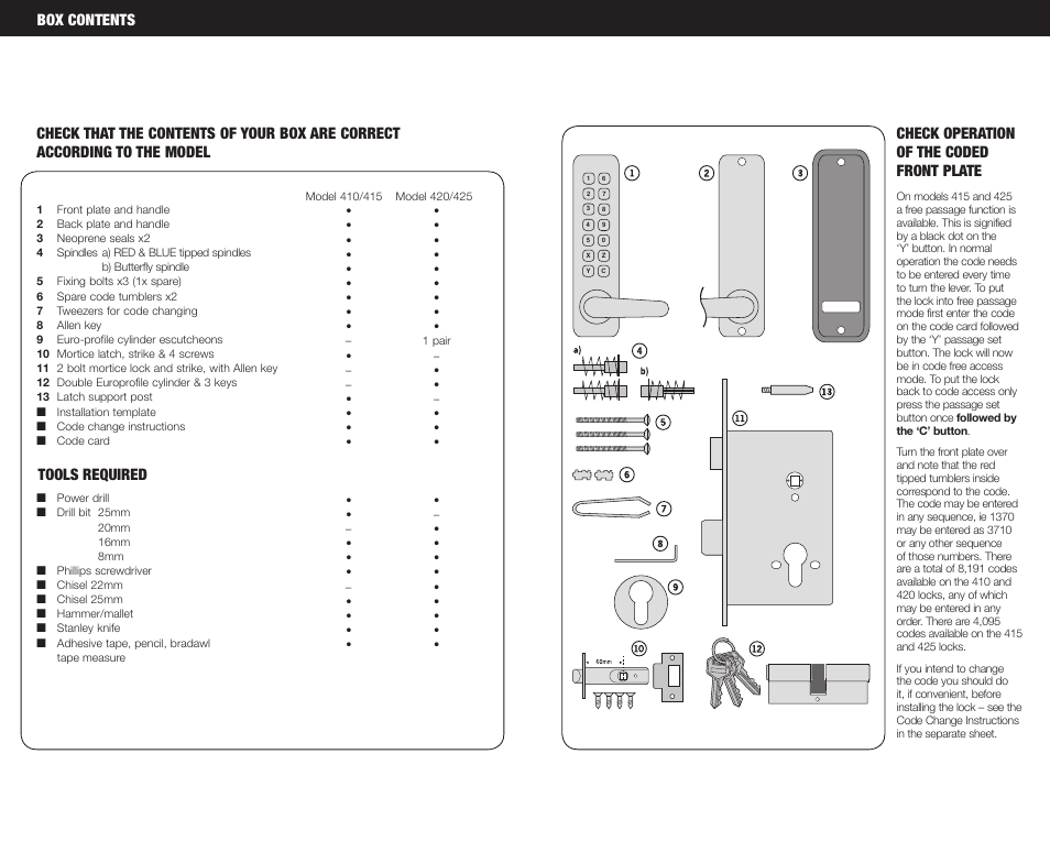 Tools required | Codelocks CL425 Mortice Lock with Double Cylinder User Manual | Page 2 / 4