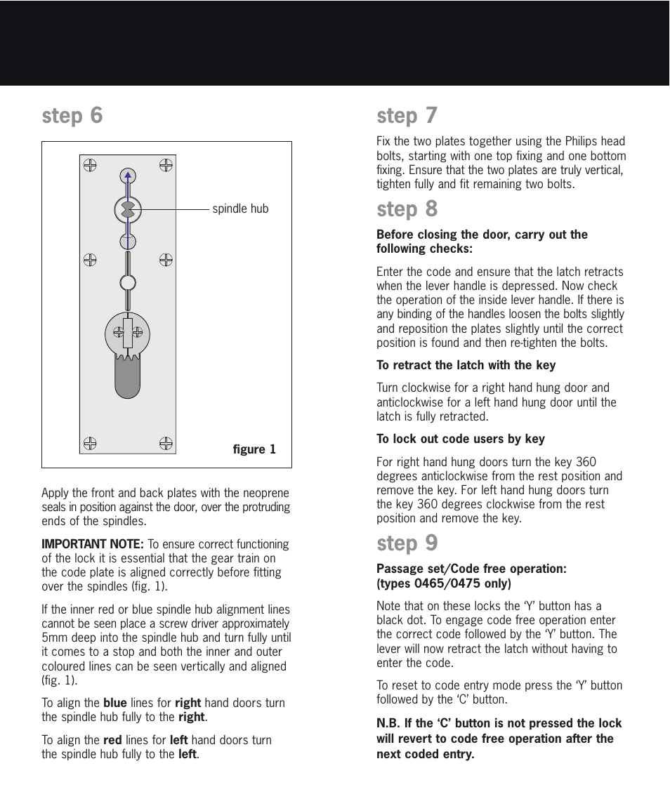 Step 6, Step 7, Step 8 | Step 9 | Codelocks CL475 Narrow Stile, Euro Cylinder User Manual | Page 4 / 5