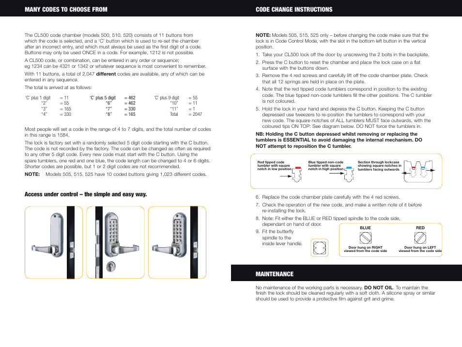 Codelocks CL525 Mortice Lock with Double Cylinder User Manual | Page 2 / 2