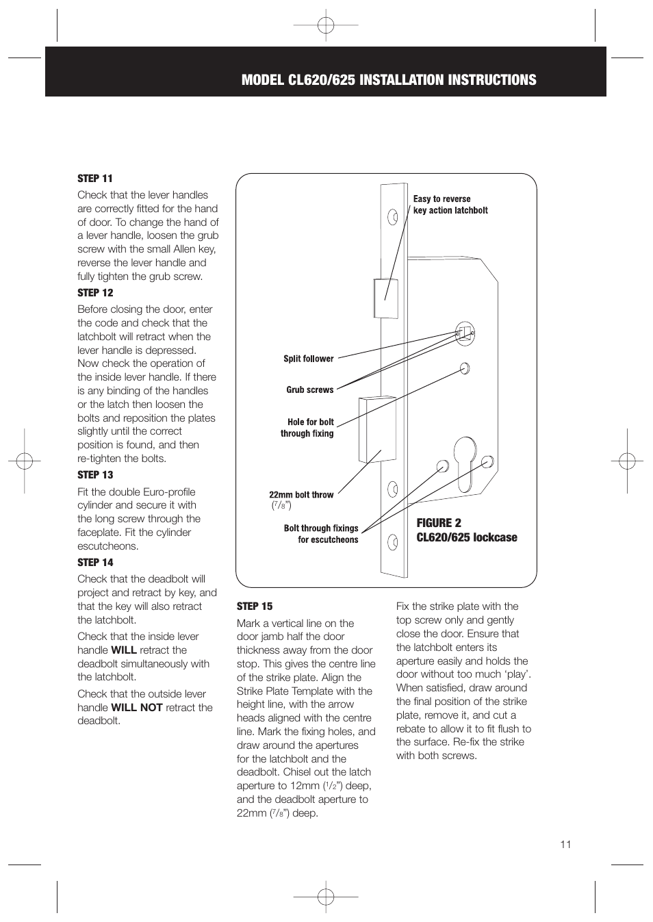 Codelocks CL625 Double Cylinder Mortice Lock User Manual | Page 11 / 16