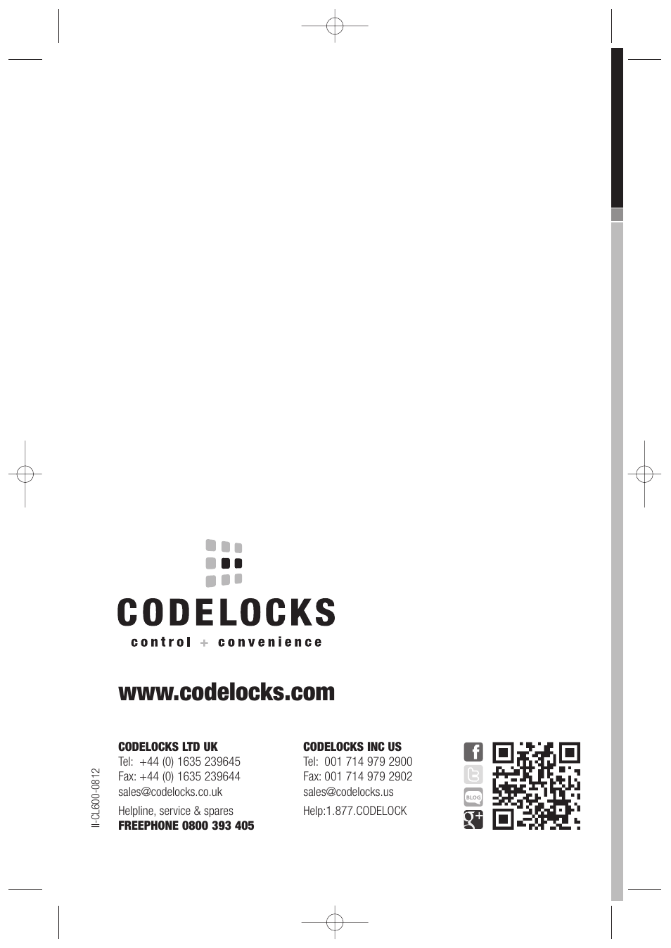 Codelocks CL625 Double Cylinder Mortice Lock User Manual | Page 16 / 16
