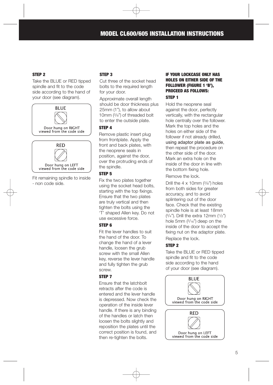 Codelocks CL625 Double Cylinder Mortice Lock User Manual | Page 5 / 16