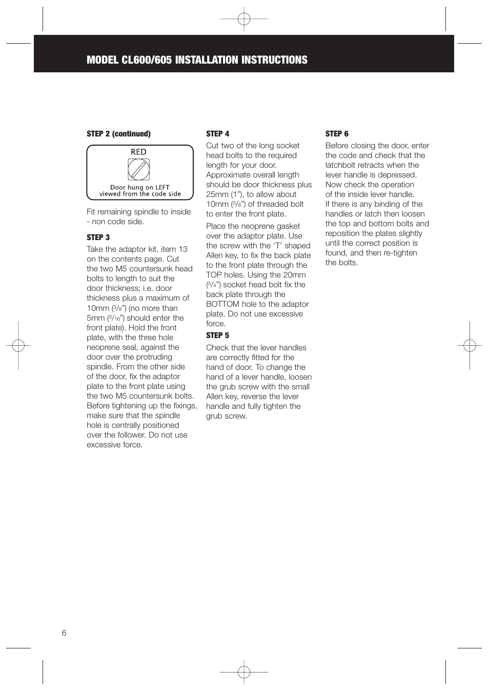 Codelocks CL625 Double Cylinder Mortice Lock User Manual | Page 6 / 16