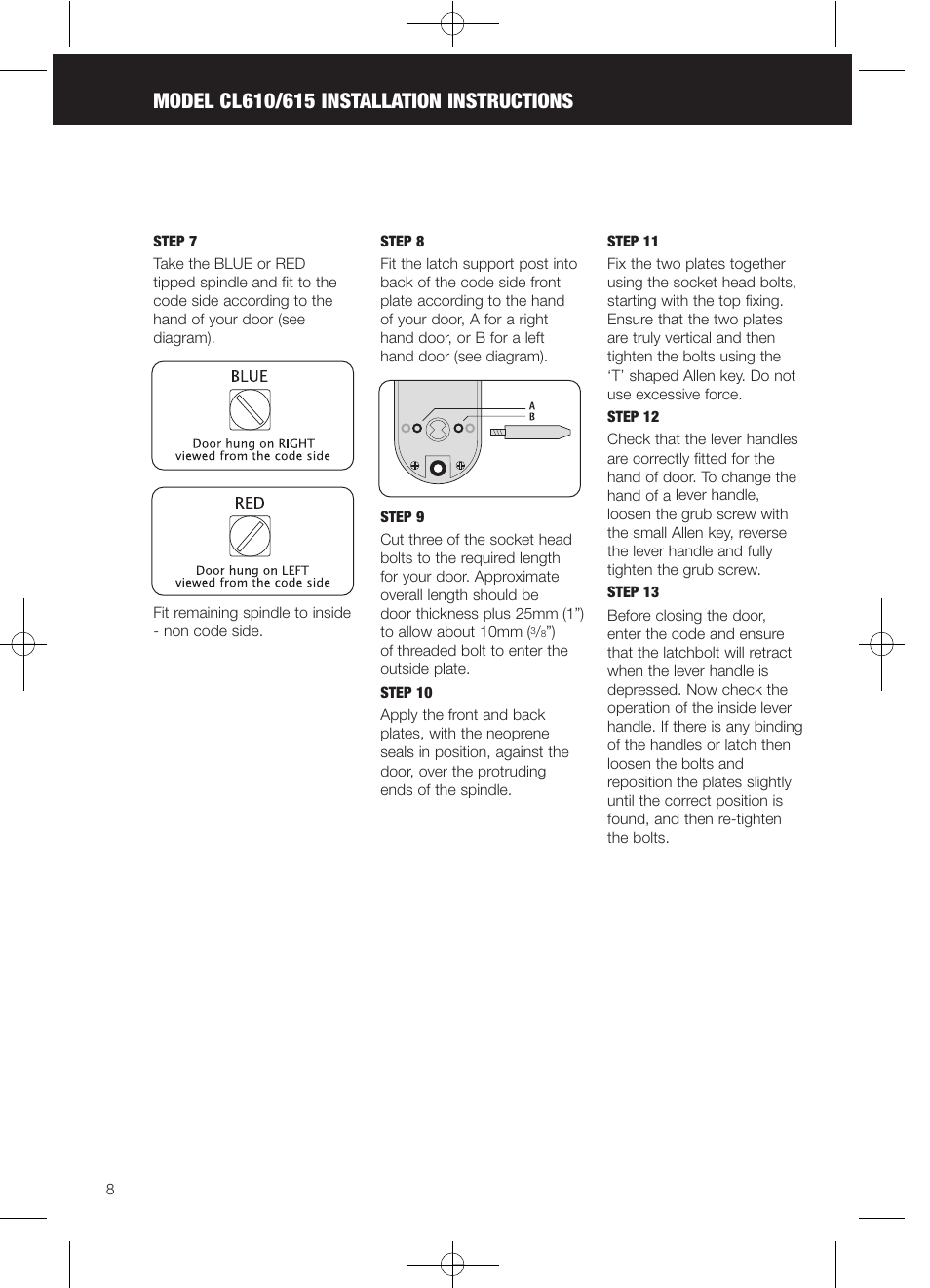 Codelocks CL625 Double Cylinder Mortice Lock User Manual | Page 8 / 16