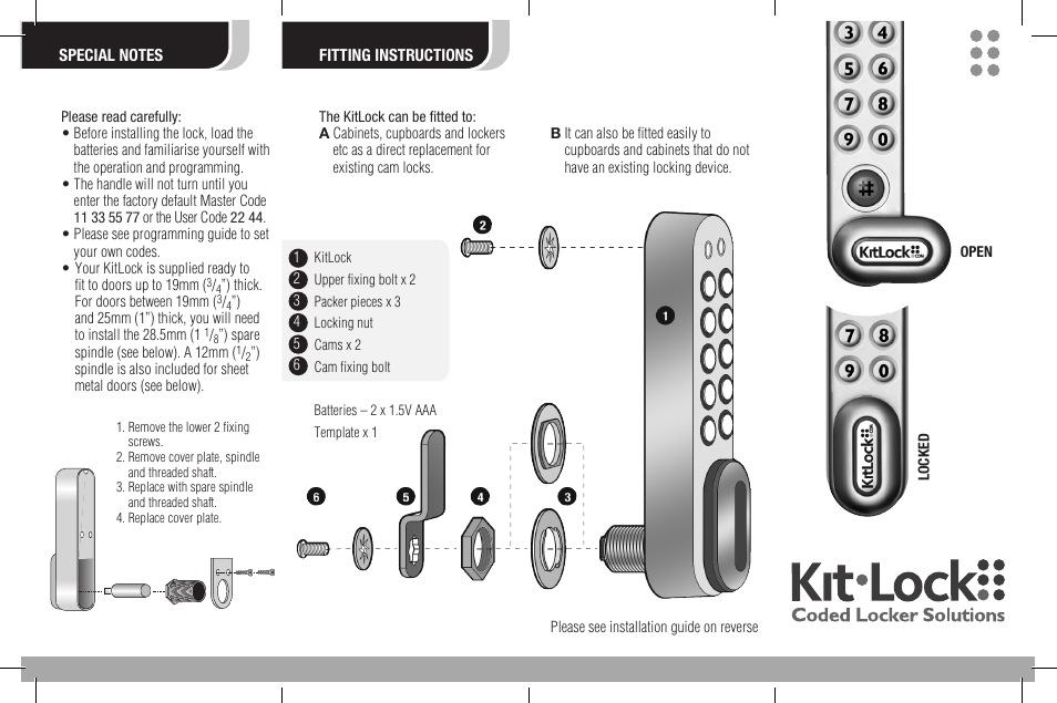 Codelocks KL1000 KitLock NetCode Locker Lock User Manual | Page 2 / 2