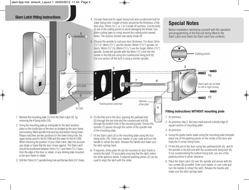 Slam latch fitting instructions | Codelocks Slam Latch for KitLock User Manual | Page 2 / 2
