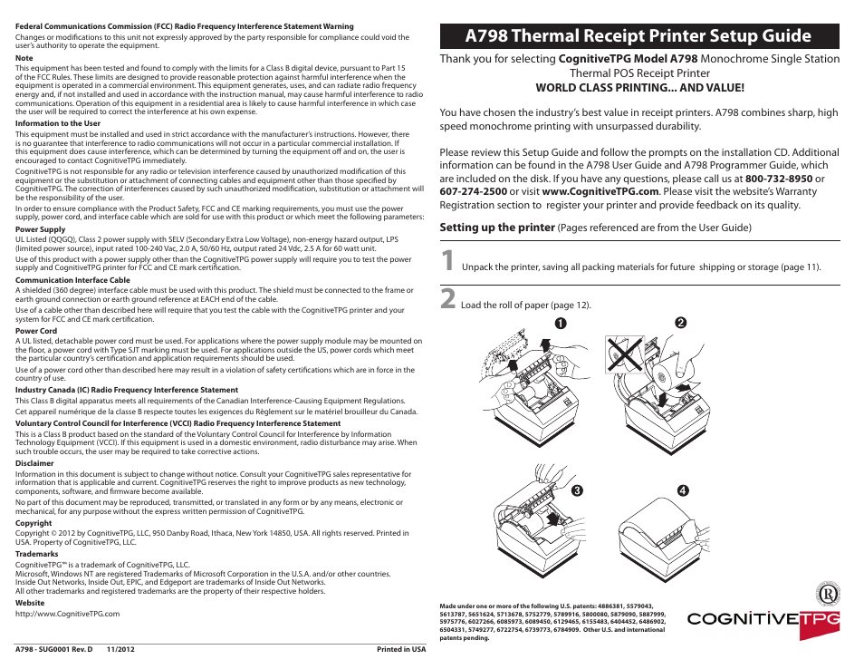 CognitiveTPG A798 User Manual | 2 pages