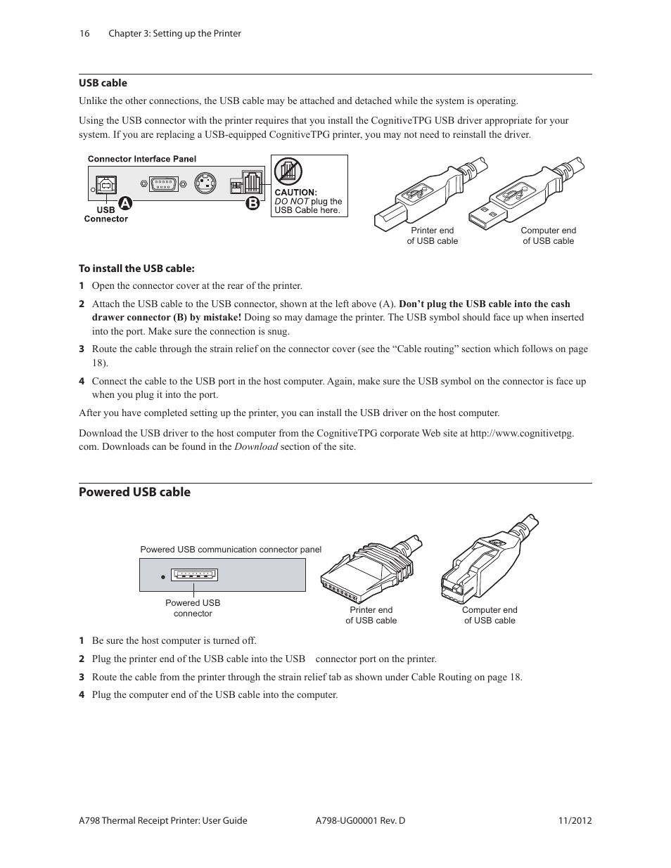 Powered usb cable usb cable, Powered usb cable | CognitiveTPG A798 User Manual | Page 16 / 32
