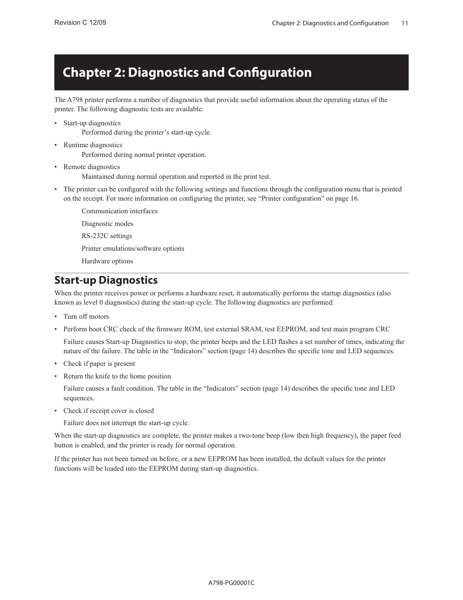 Chapter 2: diagnostics and configuration, Start-up diagnostics | CognitiveTPG A798 User Manual | Page 11 / 121