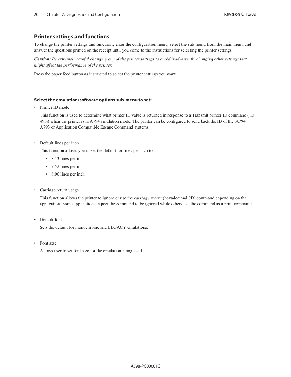 Printer settings and functions | CognitiveTPG A798 User Manual | Page 20 / 121