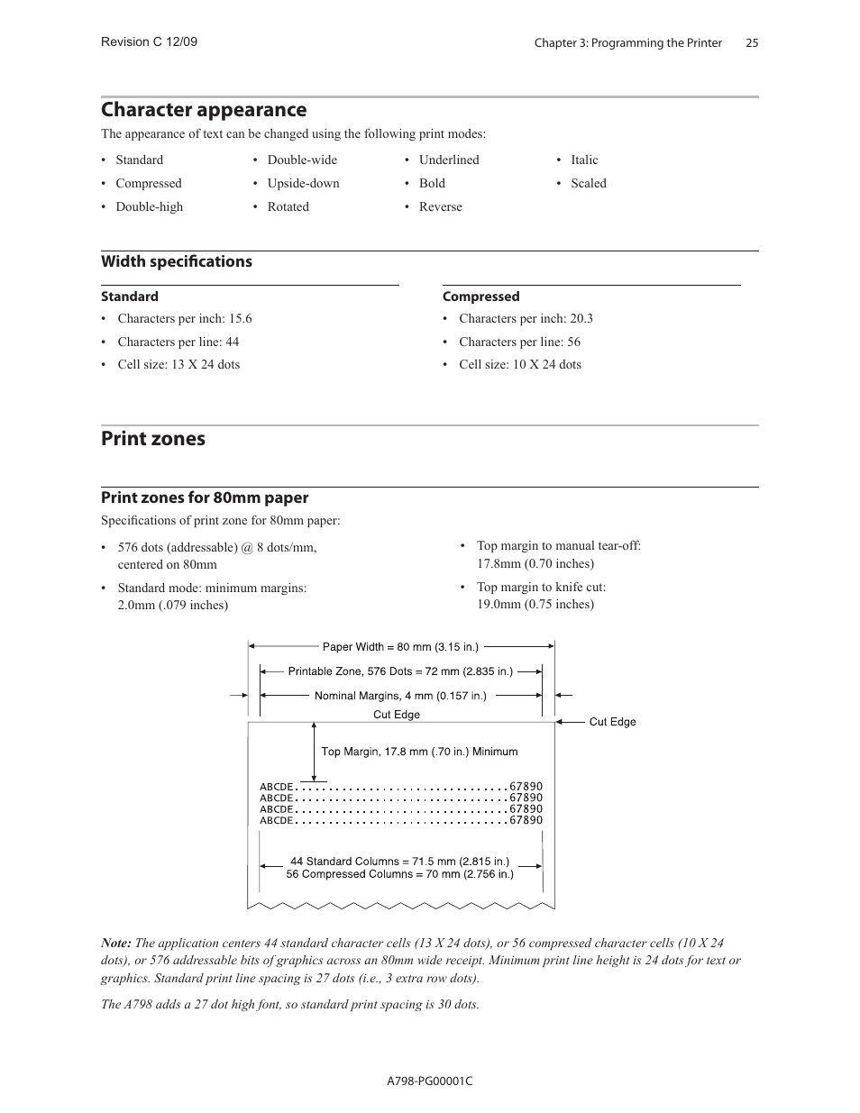 Character appearance, Print zones | CognitiveTPG A798 User Manual | Page 25 / 121