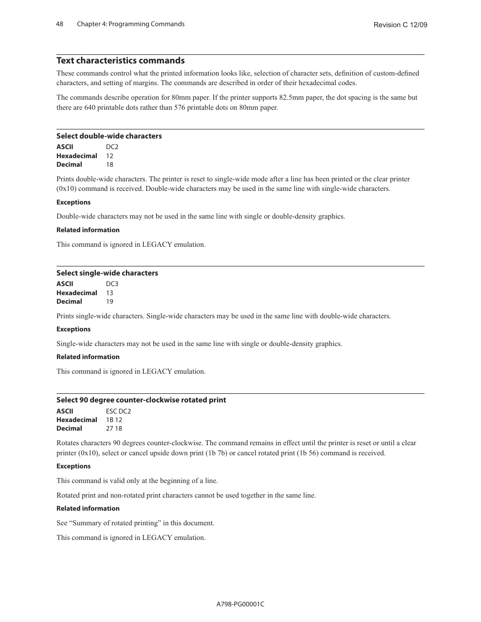 Text characteristics commands | CognitiveTPG A798 User Manual | Page 48 / 121