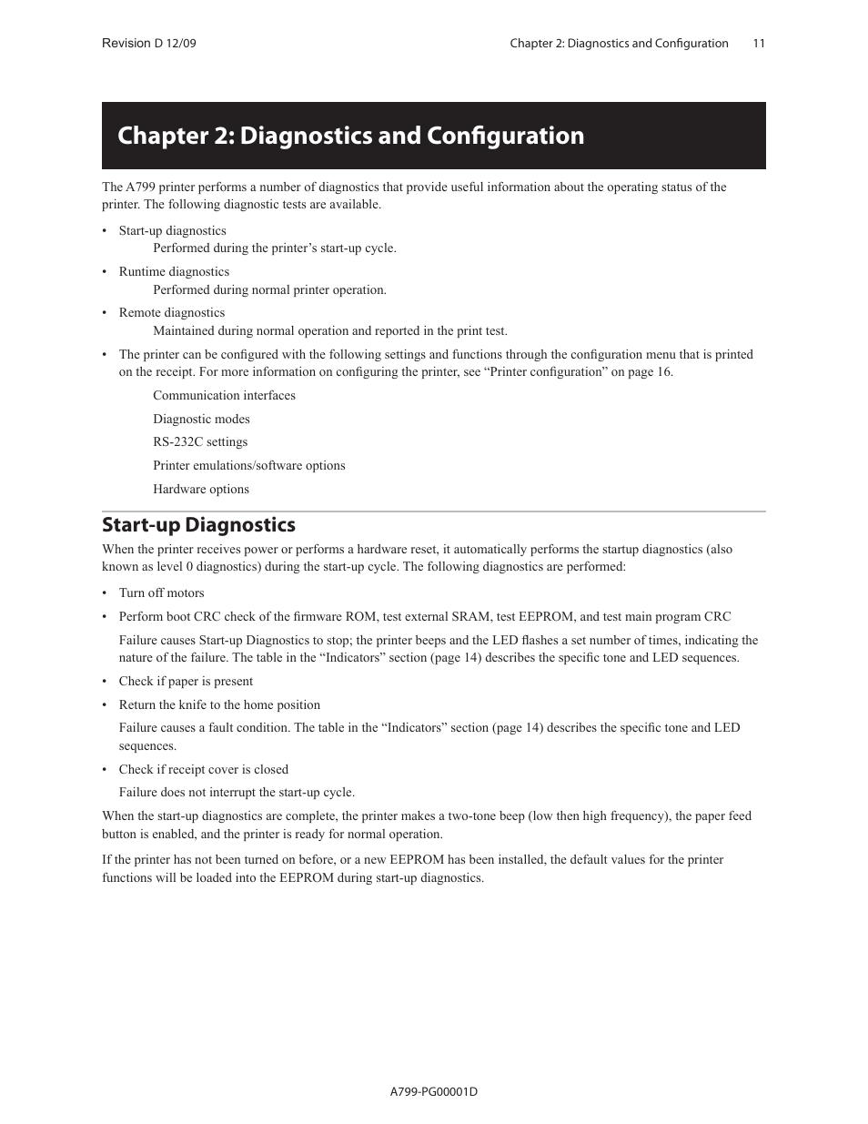 Chapter 2: diagnostics and configuration, Start-up diagnostics | CognitiveTPG A799 User Manual | Page 11 / 142