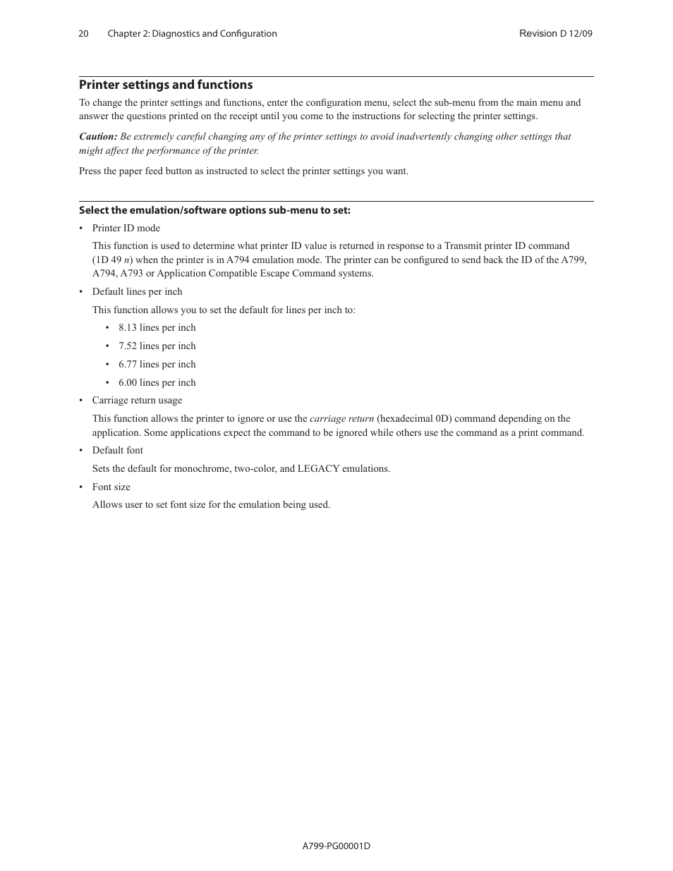 Printer settings and functions | CognitiveTPG A799 User Manual | Page 20 / 142
