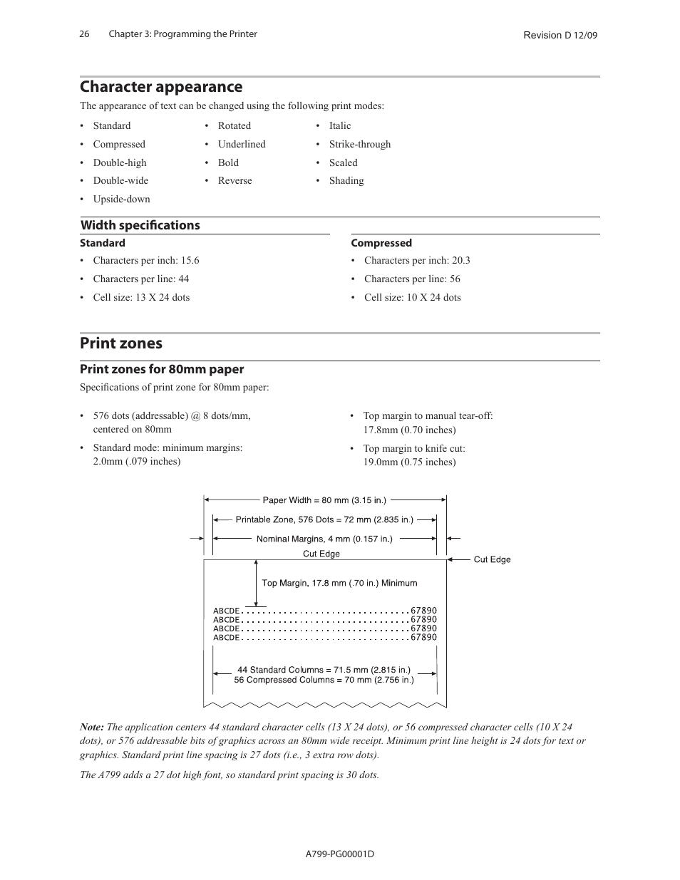 Character appearance, Print zones | CognitiveTPG A799 User Manual | Page 26 / 142