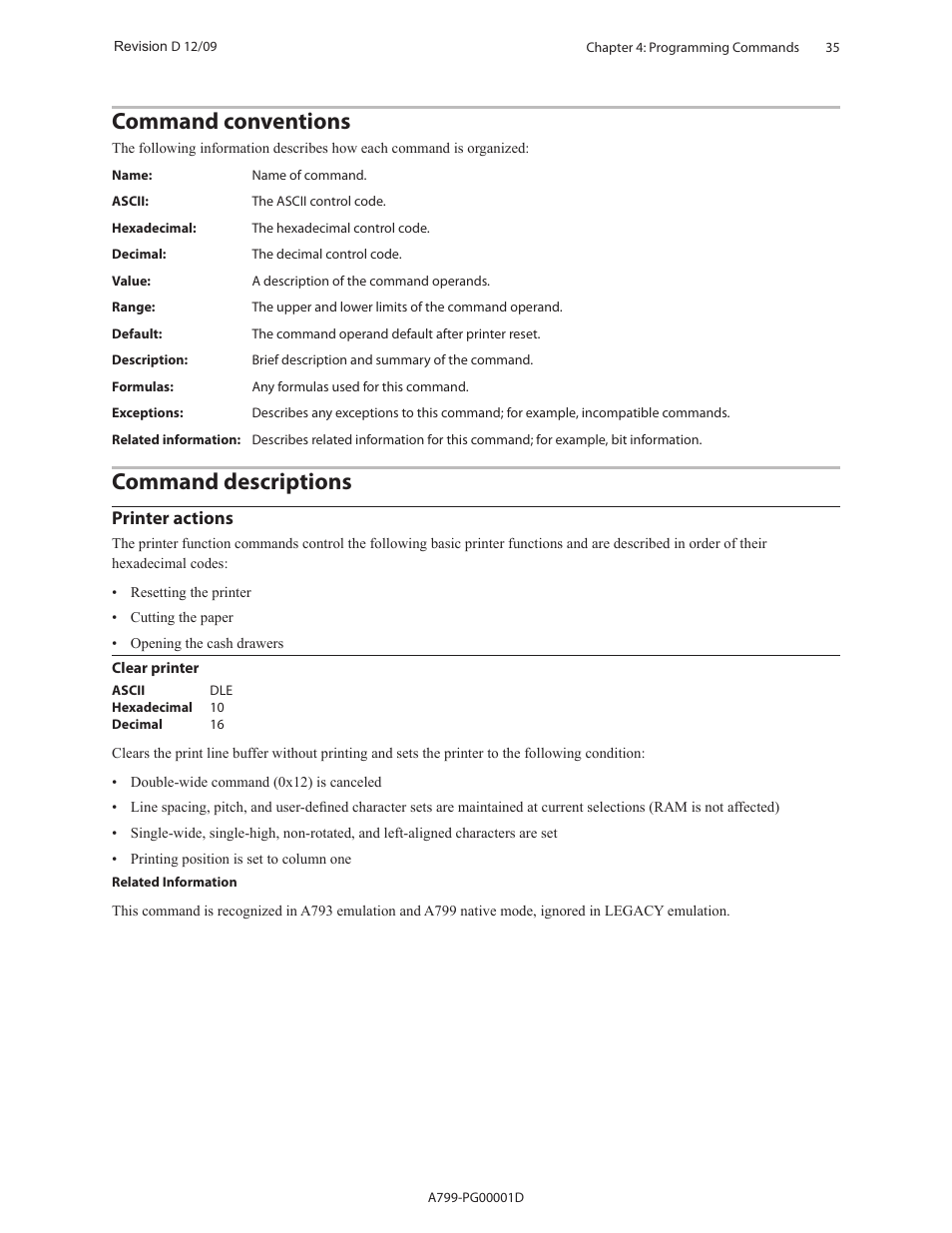 Command conventions, Command descriptions | CognitiveTPG A799 User Manual | Page 35 / 142