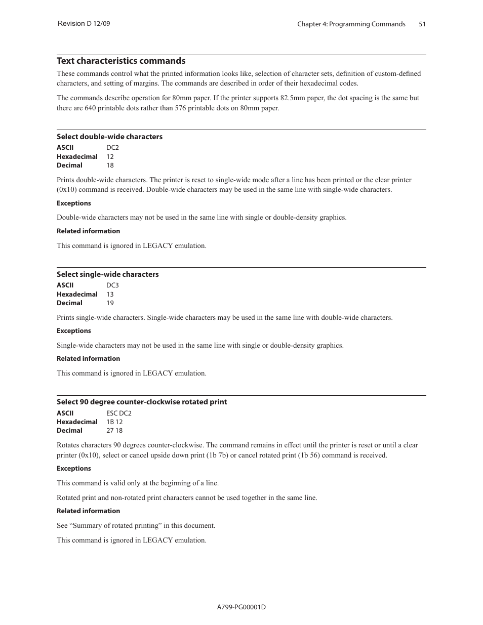 Text characteristics commands | CognitiveTPG A799 User Manual | Page 51 / 142