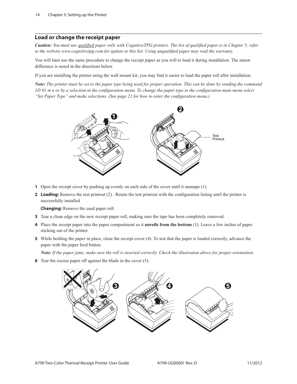Load or change the receipt paper | CognitiveTPG A799 User Manual | Page 14 / 36