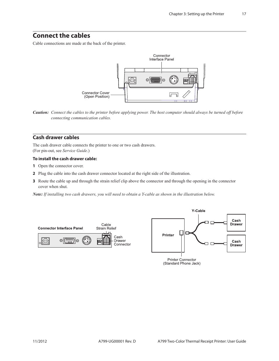 Connect the cables cash drawer cables, Connect the cables | CognitiveTPG A799 User Manual | Page 17 / 36