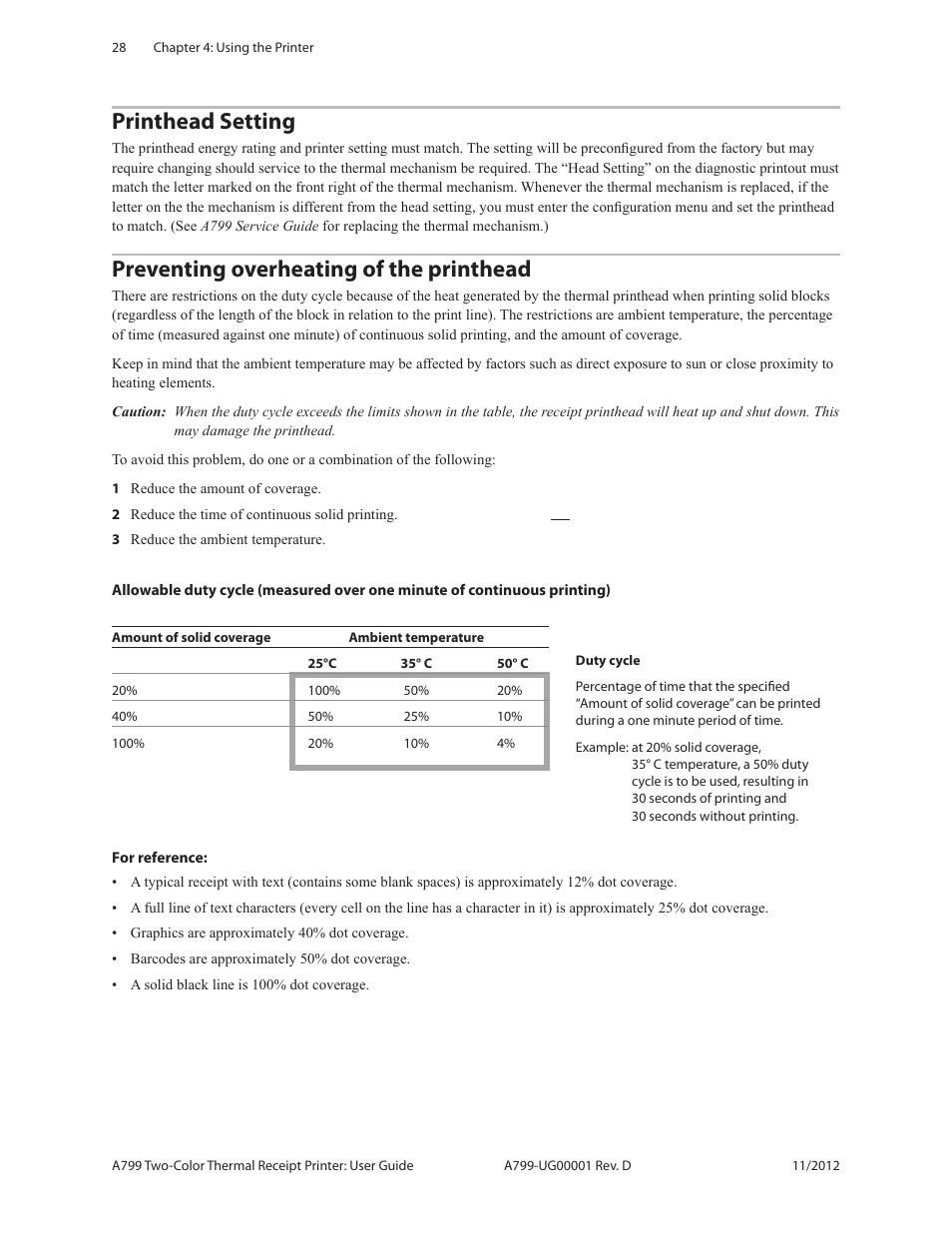 Printhead setting, Preventing overheating of the printhead | CognitiveTPG A799 User Manual | Page 28 / 36