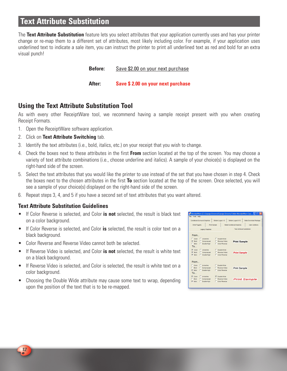 Text attribute substitution, Using the text attribute substitution tool | CognitiveTPG A776 User Manual | Page 12 / 32