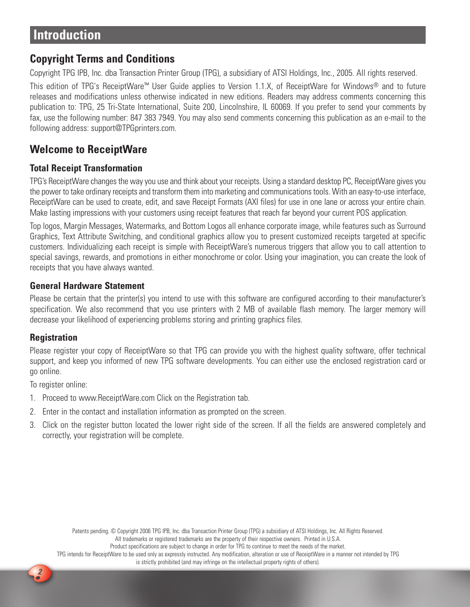 Introduction, Copyright terms and conditions, Welcome to receiptware | CognitiveTPG A776 User Manual | Page 2 / 32