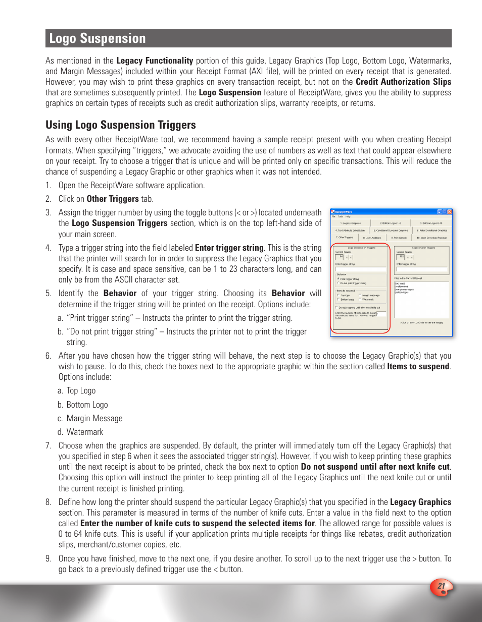 Logo suspension, Using logo suspension triggers | CognitiveTPG A776 User Manual | Page 21 / 32
