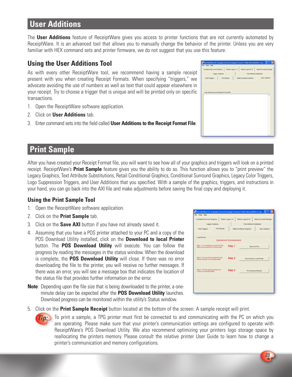 User additions, Print sample, Using the user additions tool | CognitiveTPG A776 User Manual | Page 23 / 32