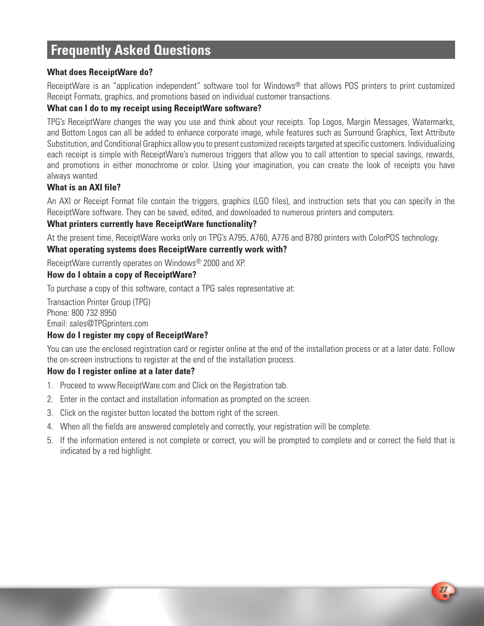 Frequently asked questions | CognitiveTPG A776 User Manual | Page 27 / 32