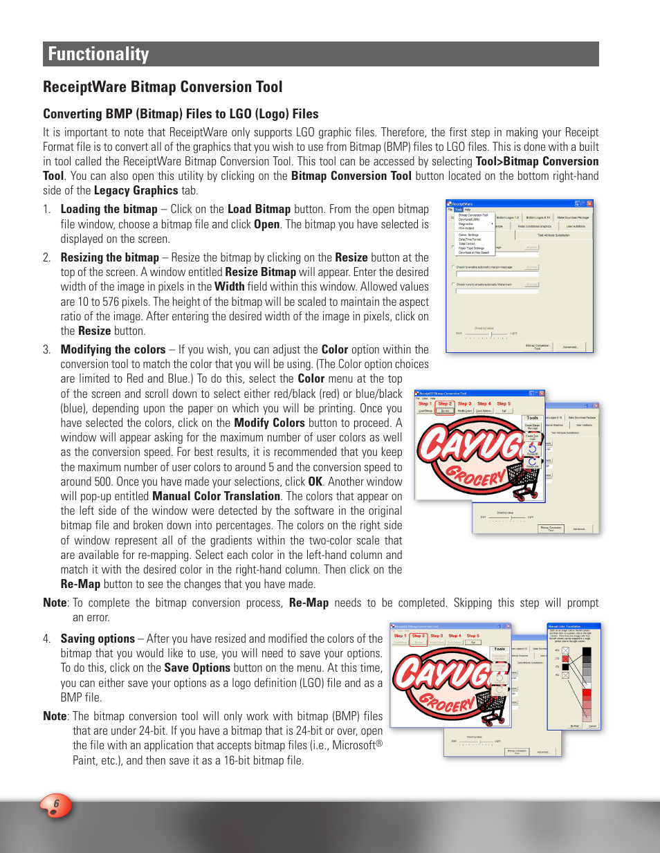 Functionality, Receiptware bitmap conversion tool | CognitiveTPG A776 User Manual | Page 6 / 32