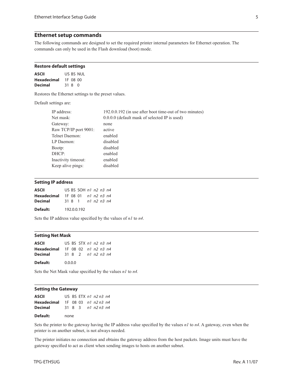 Ethernet setup commands | CognitiveTPG A799 User Manual | Page 5 / 10