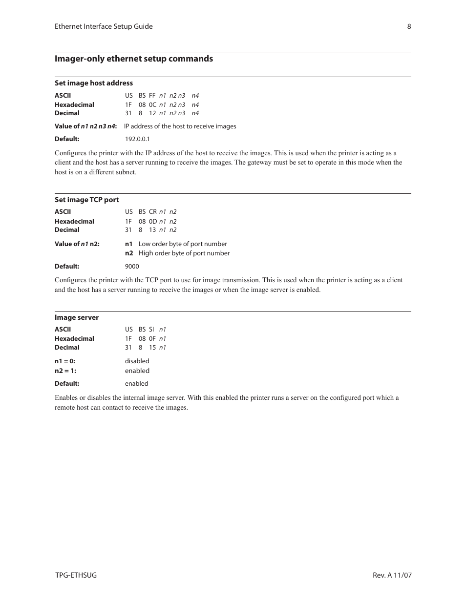 Imager-only ethernet setup commands | CognitiveTPG A799 User Manual | Page 8 / 10