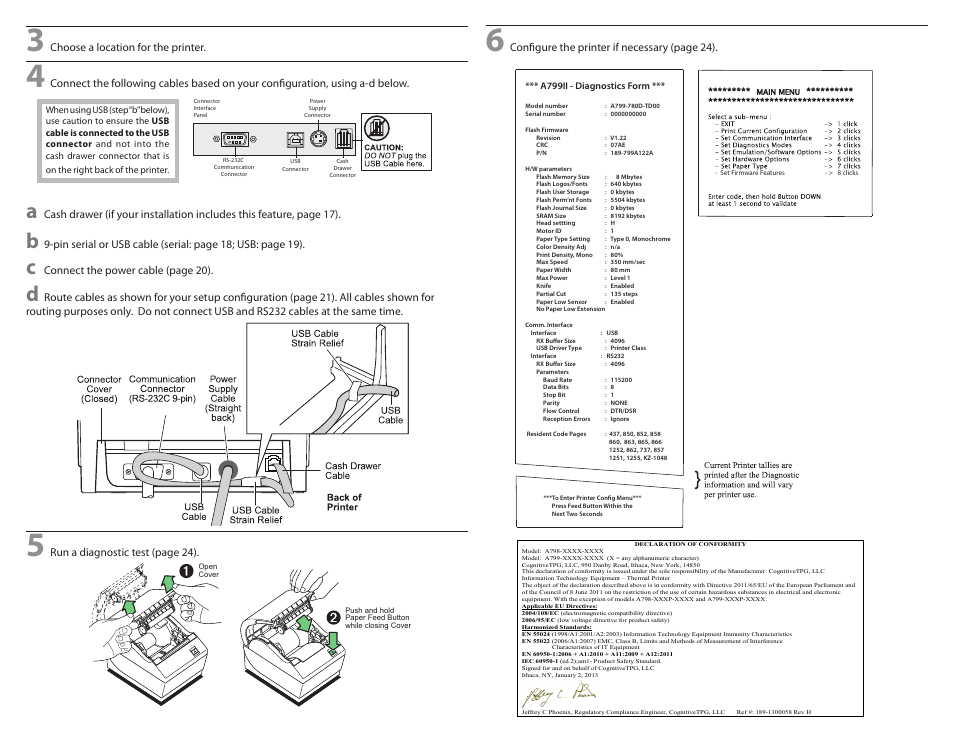 Configure the printer if necessary (page 24), Choose a location for the printer, Connect the power cable (page 20) | Run a diagnostic test (page 24) | CognitiveTPG A799II User Manual | Page 2 / 2