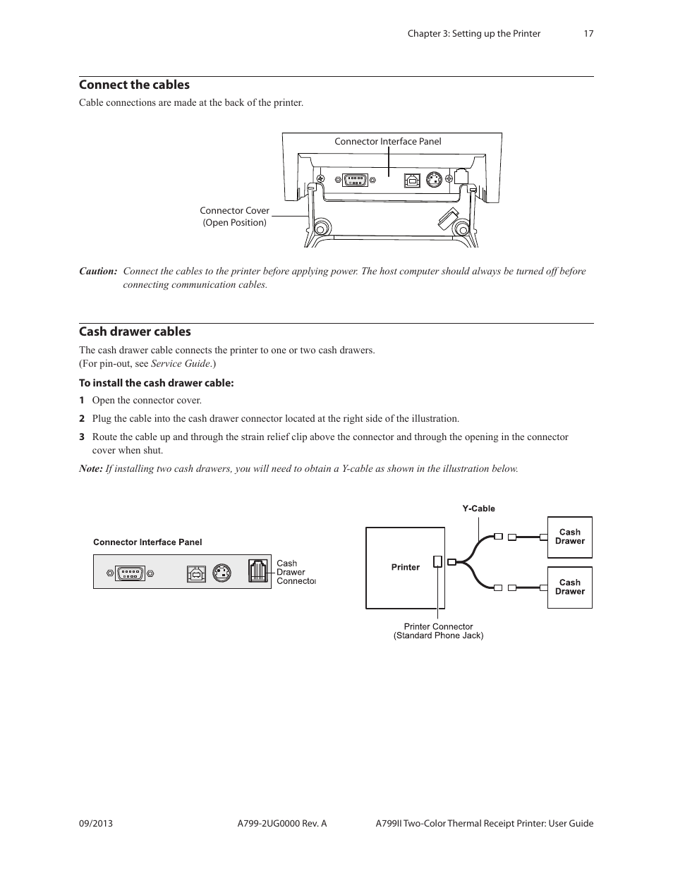 Connect the cables cash drawer cables, Connect the cables, Cash drawer cables | CognitiveTPG A799II User Manual | Page 17 / 36