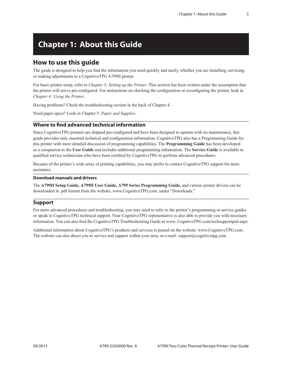 Chapter 1: about this guide, Download manuals and drivers, Support | How to use this guide | CognitiveTPG A799II User Manual | Page 5 / 36