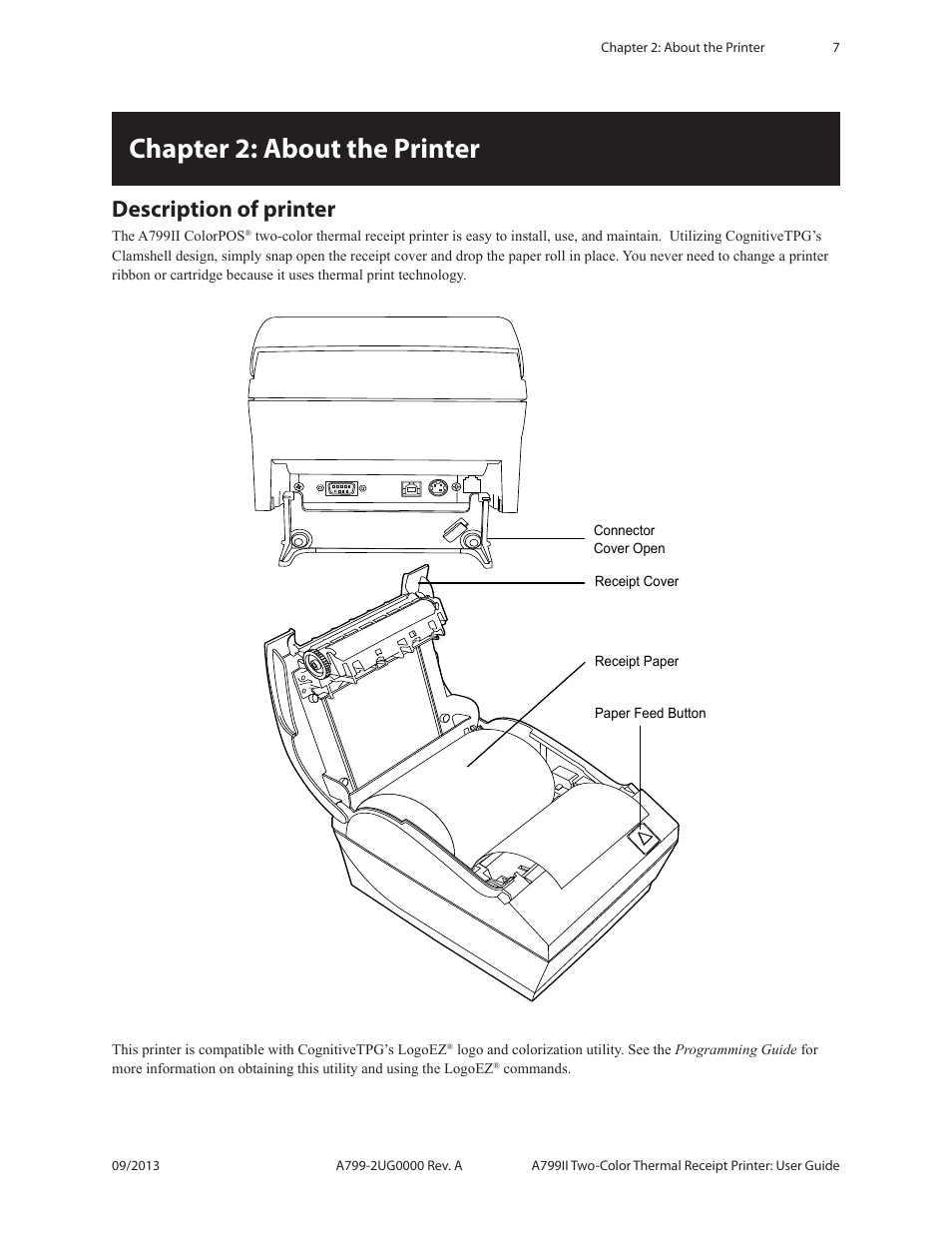 Chapter 2: about the printer, Description of printer | CognitiveTPG A799II User Manual | Page 7 / 36